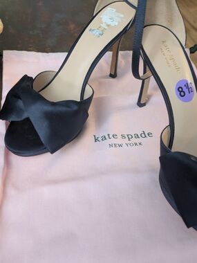 kate spade Black Satin Bow Open-Toe Stiletto Sandals